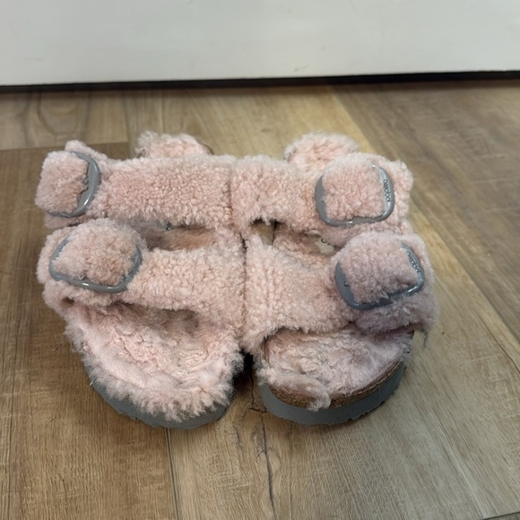 Papillio by Birkenstock Arizona Big Buckle Teddy Shearling Platform Sandals 37 - Picture 3 of 7